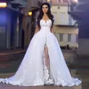 Simple A Line Suknie ślubne Arabskie Koronkowe Aplikacje Illusion Długie Rękawy Suknie Ślubne Front Split Tulle Sweep Pociąg Wedding Vestidos