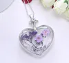 Charms purple flower Women Dry Flower Heart Glass Wishing Bottle Pendant Necklace G75