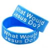 Pulsera de silicona What Would Jesus Do, joyería de moda azul de 1 pulgada de ancho para regalo de fe religiosa, 1 ud.