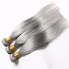 Silver Grå Brasilianska Hårväv med 13x4 Lace Frontal Stängning 4st Lot Pure Gray Silk Rak Virgin Human Hair Buntar Med Full Front Preas