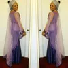 ASO EBI Purple Prom Klänningar 2018 V Neck Sheer Tulle Cap Sleeves Evening Gowns Plus Size Mermaid Formell Party Dress South African Vestidos