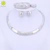 Volle Kristall Schmuck Sets Silber Überzogene Halskette Ohrring Armband Ring Halsband Erklärung Hochzeit Party Zubehör Colar