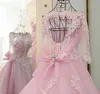 Dresses Pink Ball Gown Sexy Colorful Wedding Dresses With 3/4 Sleeves Beaded Lace Appliques Corset Back Non White Wedding Gowns Couture Cu