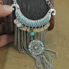 Partihandel-Bohemian Long Tassel Halsband Kvinnor Boho Gypsy Coin Turkos uttalande Necklacpendants Fashion Turkish Smycken Collier Femme