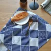 Tabellmattor Porslin Mats Pads Western Nordic Servett Plaid Fabrics Linne Table Mat Placemat Japansk stil Navy Blue