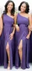 One Shoulder African Bridesmaid Dresses Floor Length Side Slit Cheap Wedding Guest Dress Modest Chiffon Bridesmaid Prom Gowns237h