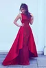 Arabisk stil röd engagemang klänningar kväll 2019 nya satin spets appliqued glänsande kristall pärlor långa formella kvällsklänningar från Dubai