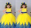 Yellow Vintage Girls Pageant Dresses Spódnica Aplikacja Suknia Balowa Dziewczyny Korant Suknie Bez Rękawów Custom Make tanie Kwiat Girl Sukienki