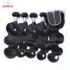 5PCS Lot Indian Virgin Hair Body Wave med stängning 4 buntar Obehandlad Raw Indian Virgin Remy Human Hair Weaves med 1pc Top Lace Close