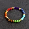 Flerfärgad 7 Chakra Healing Balance Beads Armband Matt Agat Natursten Lava Yoga Life Energiarmband Kvinnor Män Fritidssmycken