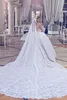 2017 Luxury Lace Detachable Train Mermaid Wedding Dresses With Sheer Neck Long Sleeves Bridal Gowns Appliques Back Buttons Vestidos