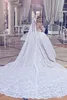 2017 Luxury Lace Detachable Train Mermaid Wedding Dresses with Sheer Neck Long Sleeves Bridal Gowns Back Bottons Vestido4460674