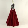 Arabic New Style Pearls A-line Evening Dresses Real Photos Three Quarters Sleeves Scoop Neck Custom Make Burgundy Prom Party Dresses Gowns