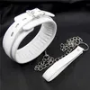 White Pu Leather Neck Collar Soft Pads Necklace Harness Role-play Neck Bondage Restraint For Couple Adults Game Sex Flirt Toys q0506