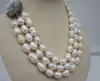 Collar de perlas barrocas blancas del Mar del Sur natural de 3 hileras de 12-14 mm 17-19 "encantador @