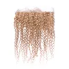 Indian Honey Blonde Ombre Human Hair Weaves With Ear to Ear Frontal Kinky Curly #27 Strawberry Blonde 3Bundles With 13x4 Full Spets Frontal