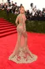 Glamour Beauté Beyonce Robes De Célébrité 2017 Élégant Sheer Perlé Nu Sirène Robes De Soirée Sexy À Manches Longues Rouge Carpe234u