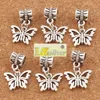Open Flower Papilio Butterfly Big Hole Koraliki 100 sztuk / partia Antique Silver Fit Europejskiej Charm Bransoletki Biżuteria DIY B1108 15x30mm