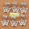 Öppen blomma papilio fjäril stora hål pärlor 100pcs / lot antik silver passform europeisk charm armband smycken diy b1108 15x30mm