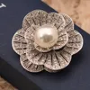 1.8 Inch Vintage Style Rhodium Silver Plated Clear Crystal Rhinstone and Single Pearl Decorated Flower Brooch Wedding Party Decor Accessory