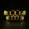 Newest 18K Real Gold Plated Iced Out HipHop Hollow Teeth Grillz Top & BottomHalloween Christmas Party Gift