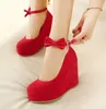 검은 bowtie plarform wedges womens 빨간 발목 스트랩 하이힐 결혼식 신발 2 색 35-39 사이즈