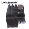 8a spetsavslutning med 3 buntar Brasilianska Virgin Hair Weaves Malaysiska Peruanska Indiska Kambodjanska Mongoliska Straight Remy Mänskliga Hårstilar