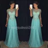 Chic Blue Prom Suknie Wieczorowe 2019 A-Line Sheer Neck Dhinestones Major Beaded 3 / 4Long Rękawy Szyfonowa Formalna Party Suknia Prom Dress