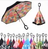 52colors Inverted Reverse Folding Umbrella Upside Down Umbrellas With C-Shaped Handle Anti UV Waterproof Windproof Rain Umbrella for Women and Men