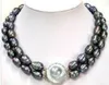 Detaljer om CLSSIC Double Strands Tahitian 10-13mm Svart Mother Pearl Necklace 17-18Inch