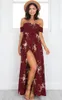 Boho stijl lange jurk vrouwen Off shoulder strand zomerjurken bloemenprint Vintage chiffon witte maxi vestidos de festa266k