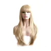 WoodFestival Female Synthetic Wig With Bangs Cosplay Wavy Long Hair Wigs For Women Blonde Black Dark Brown Burgundy 28Inches