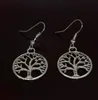 Antik Silver Tree of Life Charm Örhängen DHL Pierced Ears 925 Silver Plated Fish Ear Hook Chandelier Smycken Julklapp