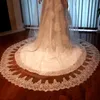 Shining Tulle Cathedral Wedding Veils Three Meters Long With Applique Trim Sequins One Layer Custom Made Cheap Lace Bridal Veil