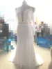 New Trends Long Sleeves Mermaid Wedding Dresses with Gold Belt Illusion Back Lace Wedding Gowns Sweep Train Sexy Bridal Dress 2017