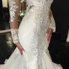 Casamento da sereia do vintage Vestidos de manga comprida Lace frisado apliques de casamento Vestidos Trem da varredura Jewel vestidos de noiva