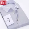 All'ingrosso- Camicia da uomo di moda a righe in cotone classico a maniche lunghe Camicie eleganti da lavoro Abbigliamento sociale formale Chemise Homme X098