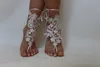 Absolut underbara skor för strandbröllop Delikat Lace Applqiues Bead Sequins Open Toe Ankel Flat Bridal Shoe för sommar