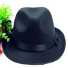 Retro Zwarte Wol Jazz Cap Hoed voor Vrouwen Mannen Unisex Vilt Fedora Hoeden met Bow Bride Brim Sun Top Hats Dome Performance Hat GH-213