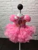 Toddler Glitz Pageant Robes Hot avec Big Flower et Keyhole Real Photos Cupcake Little Girls Pageant Dress Jupes à plusieurs niveaux Ritzee