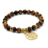 5 Set Partihandel 8mm Tiger Eye Beaded Smycken Gratis Frakt Yoga Gold Om Silver Buddha Bästa Mäns Armband