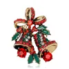 크리스마스 보석 여러 가지 빛깔의 라인 석 잎 종소리 브로치 골동품 골드 합금 브로치 그랬 핀 XMAS 선물 도매