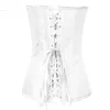 HOT! Faux Leather Corsets Sexy Corselet Women Black White Bone Bustier Corset With Bow + G-string Set Lingerie Waist Traine Body