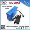 Pack de batterie électrique puissant de haute qualité 48V 20Ah Lithium Pack de batterie avec boîtier en PVC intégré dans 30A BMS + CC / CV Chargeur