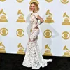 Beyonce i Lace Applique Michael Costello Grammy Awards Red Carpet Celebrity Dresses Långärmad Sheer Evening Dresses Backless Prom Crows