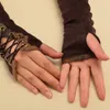 1 par Mujeres Steampunk Lolita Armbands HAND CUFF Vintage Victorian Tie-Up Marrón Mitones Guantes Accesorios de Cosplay Nuevo