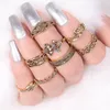 Vintage ring sets antiek zilver / goud gevuld olifant, gegraveerd uitgesneden blad 8 stks Womens Knuckle ring sets vingernagel ring sets