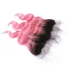 前頭のレースの閉鎖ブラジルのボディーウェーブのピンクのオムレ人間の髪の束＃1bピンクの暗い根のオムレのバージンの髪の束を織る