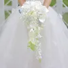 Janevini buquê de casamento artificial cascata azul real com flores de noiva de cristal rosas calla lírio broche de noiva buquê de marr2469924