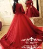 Röd boll klänning islamisk muslimskolkhirt kväll klänningar hög nacke långa ärmar vintage spets plus storlek abayas kaftan formella prom klänningar